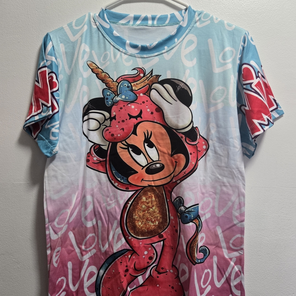 Minnie Mouse Unicorn Graphic Tee - Blue & Pink One Size